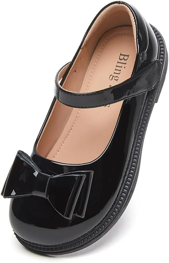 Little Girls Bow Mary Jane Flats Black School Uniform Oxford Dress Shoes for Toddler/Little Kid