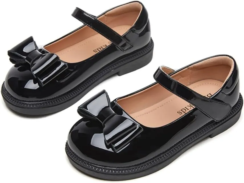 Little Girls Bow Mary Jane Flats Black School Uniform Oxford Dress Shoes for Toddler/Little Kid