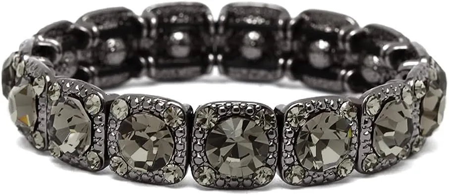 Mariell Black Diamond Crystal Stretch Bracelet, Adjustable Bangle for Weddings, Prom, Bridesmaids, Gift