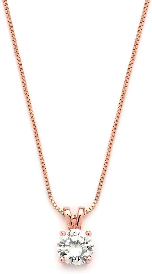 Mariell Cubic Zirconia Crystal Rose Gold Pendant Necklace for Women, 2 Carat CZ Bridal Wedding Jewelry