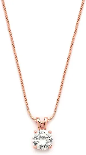 Mariell Cubic Zirconia Crystal Rose Gold Pendant Necklace for Women, 2 Carat CZ Bridal Wedding Jewelry