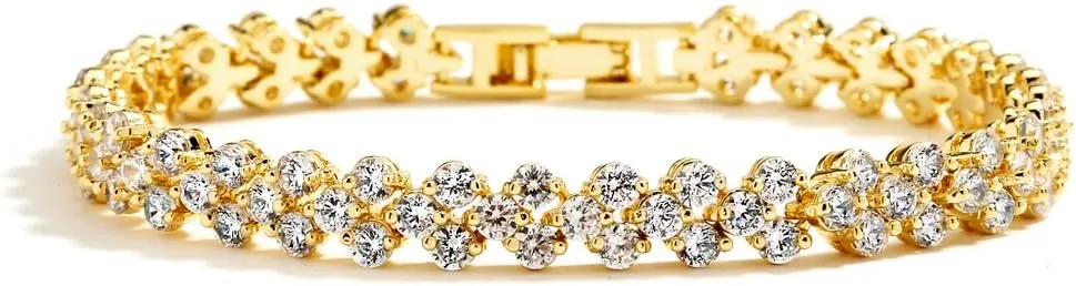 Mariell Cubic Zirconia Gold Tennis Bracelet for Brides, Wedding, Prom or Everyday - Real 14K Gold Plated