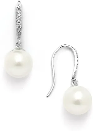 Mariell Pearl Drop Earrings, 8mm, French Wire Top with CZ Crystal for Bride, Wedding or Birthday Gift Mariell Pearl Drop Earrings, 8mm, French Wire Top with CZ Crystal for Bride, Wedding or Birthday Gift