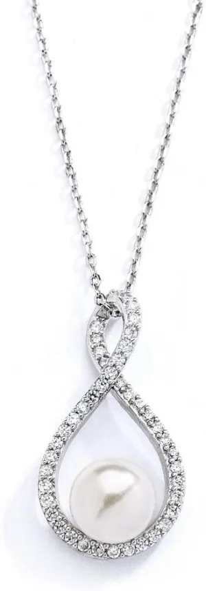 Mariell Pearl Drop Necklace with Cubic Zirconia Crystals for Brides, Weddings, Mother's Day Jewelry Gift