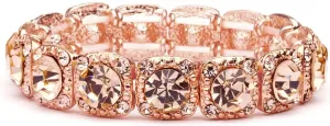 Mariell Pink Rose Gold Crystal Stretch Bracelet, Adjustable Bangle for Weddings, Prom, Bridesmaids, Gift