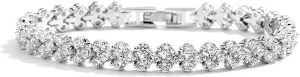 Mariell Platinum Plated Cubic Zirconia Crystal Tennis Bracelet for Bridal, Wedding, Prom & Everyday Wear