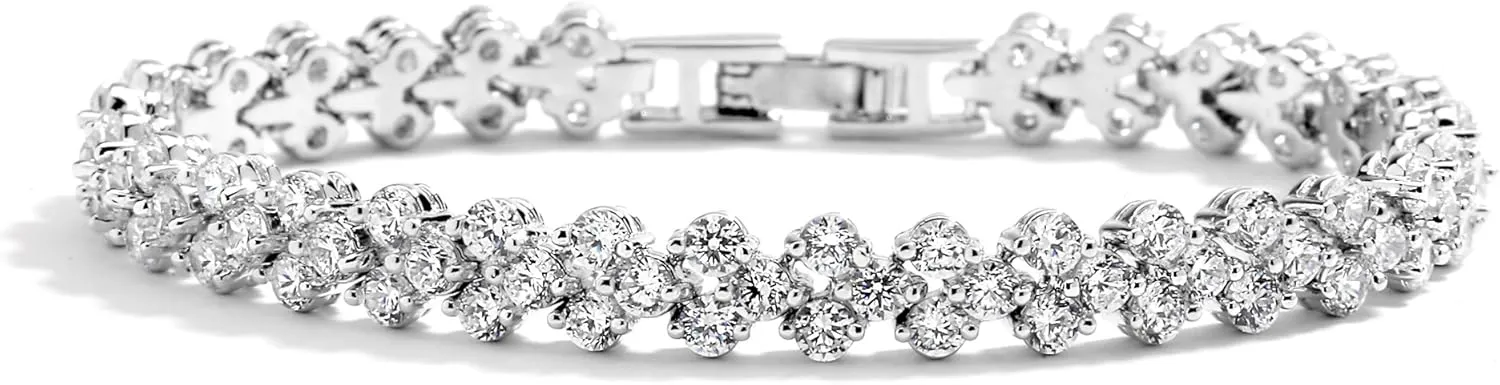 Mariell Platinum Plated Cubic Zirconia Crystal Tennis Bracelet for Bridal, Wedding, Prom & Everyday Wear