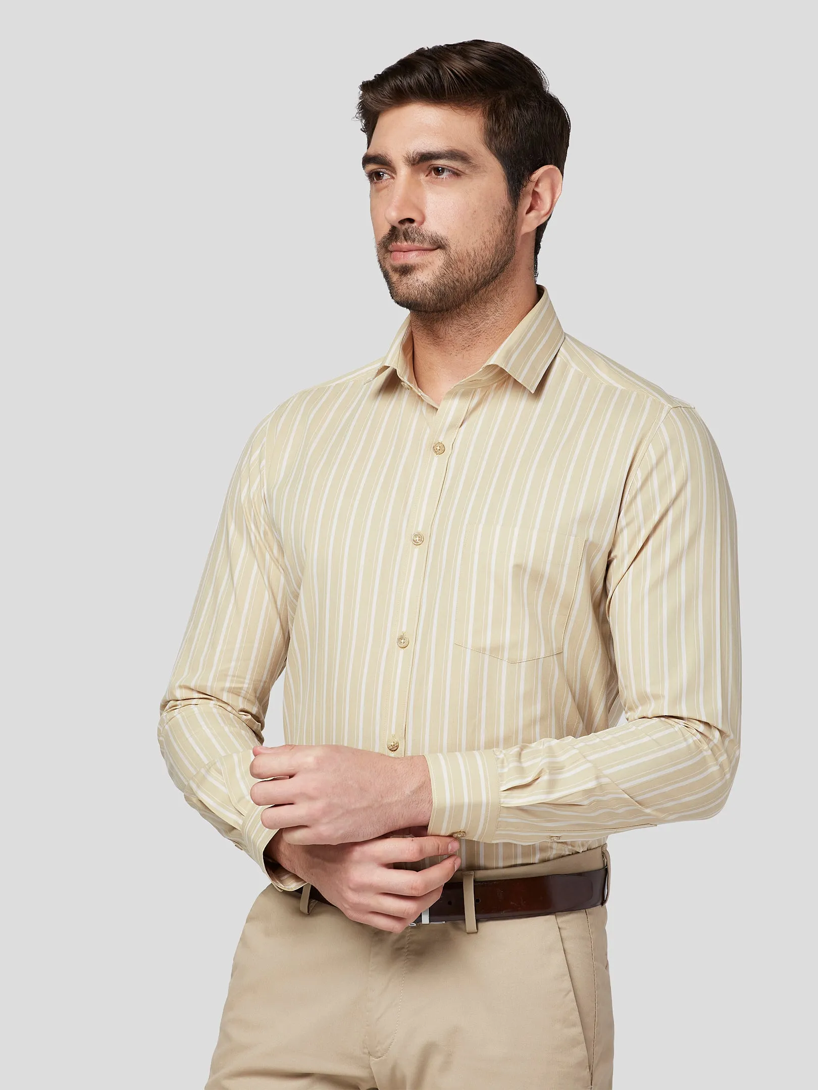 Marvella Beige Striped Cotton Shirt