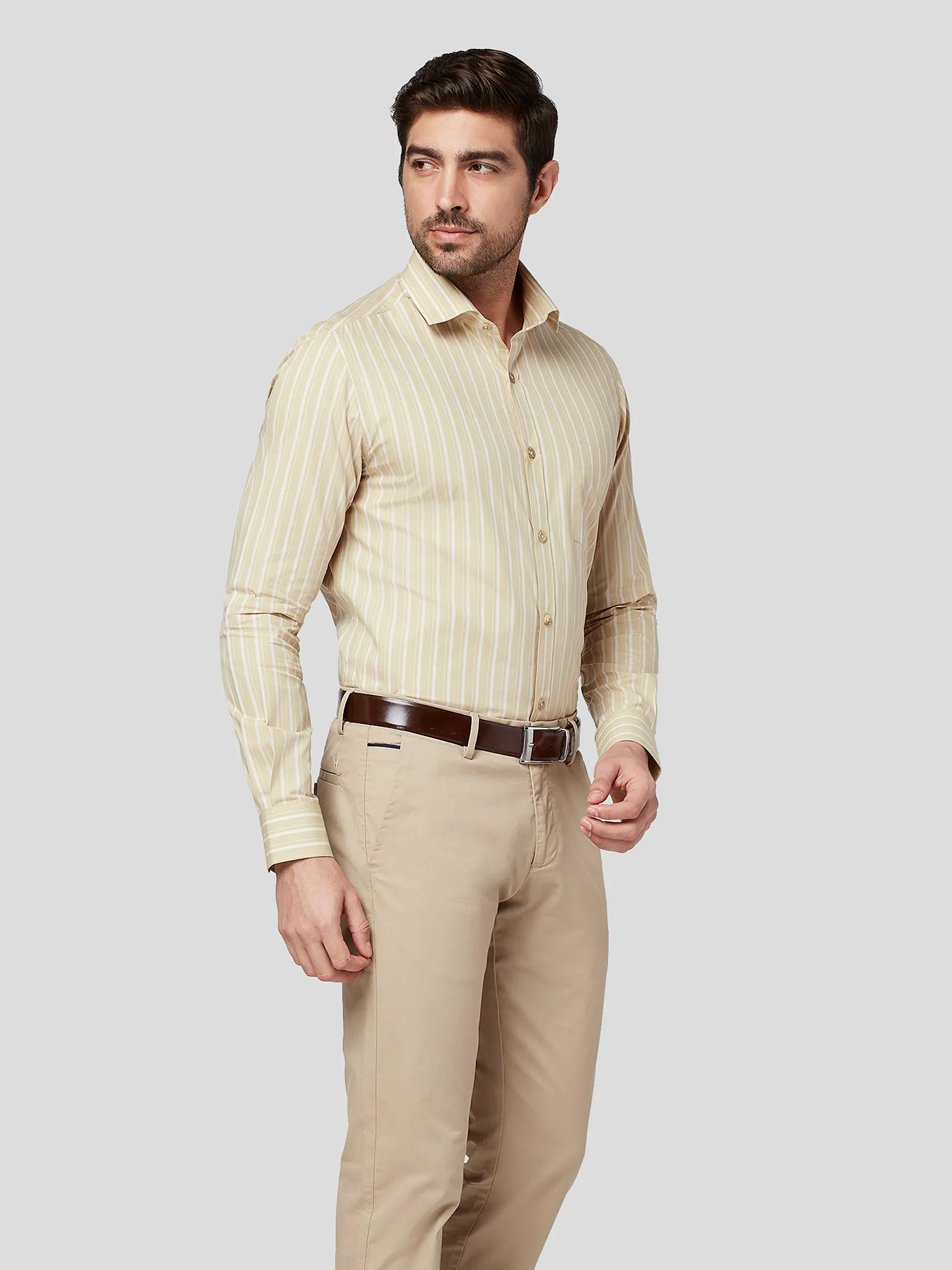 Marvella Beige Striped Cotton Shirt