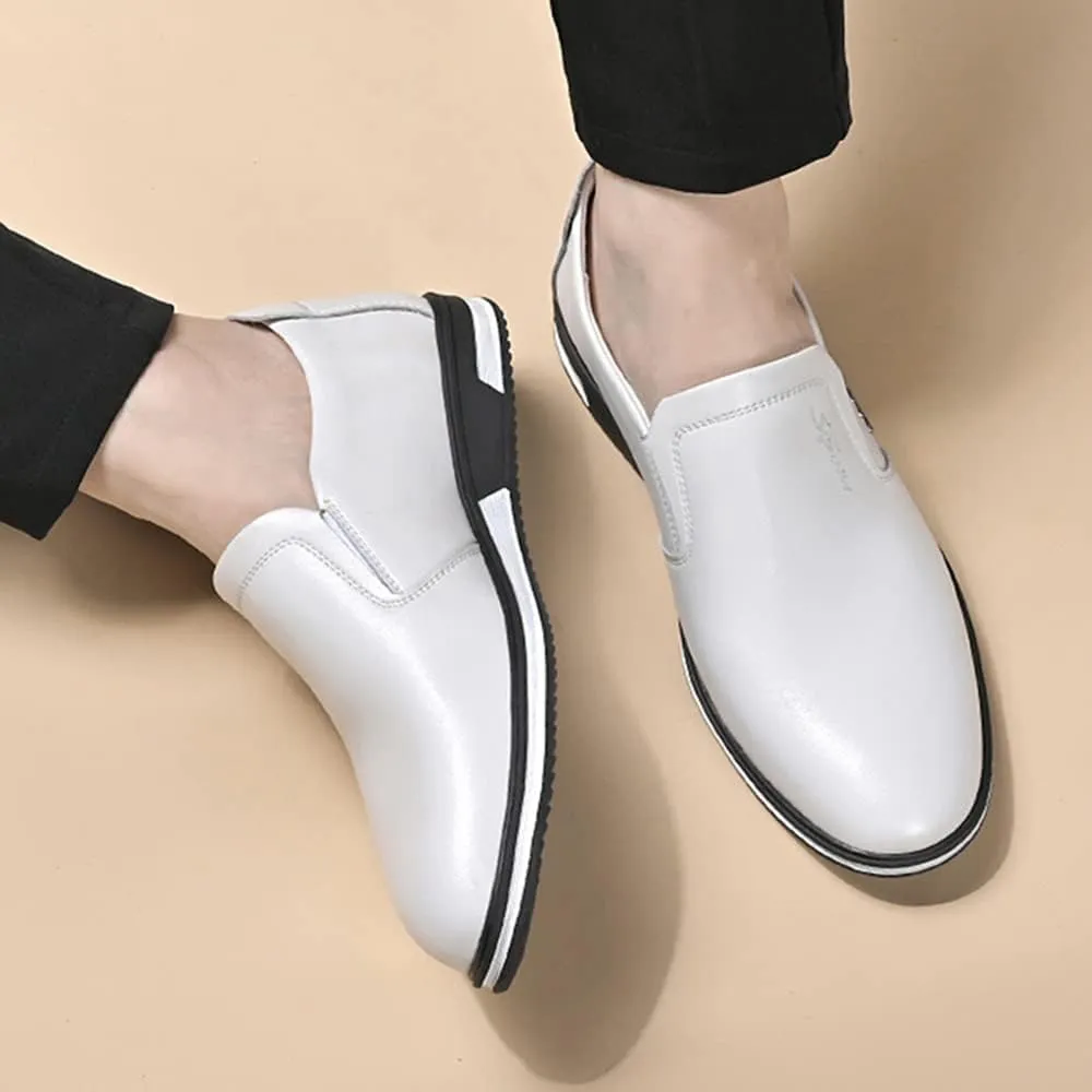 Men's Leather Fashion Loafers Casual Slip-on Round Toe Breathable Business Dress Shoes for Driving Walking
