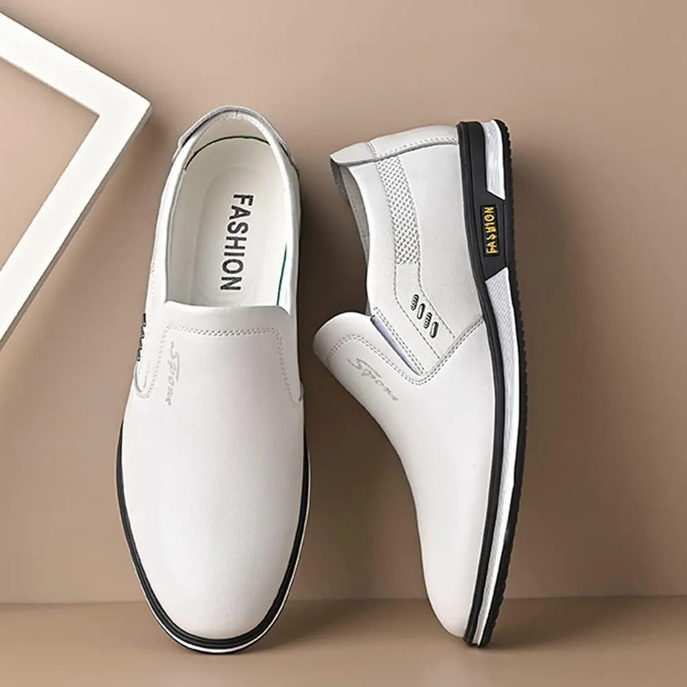 Men's Leather Fashion Loafers Casual Slip-on Round Toe Breathable Business Dress Shoes for Driving Walking