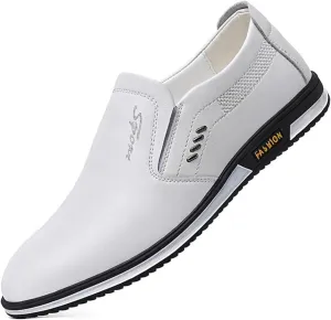 Men's Leather Fashion Loafers Casual Slip-on Round Toe Breathable Business Dress Shoes for Driving Walking