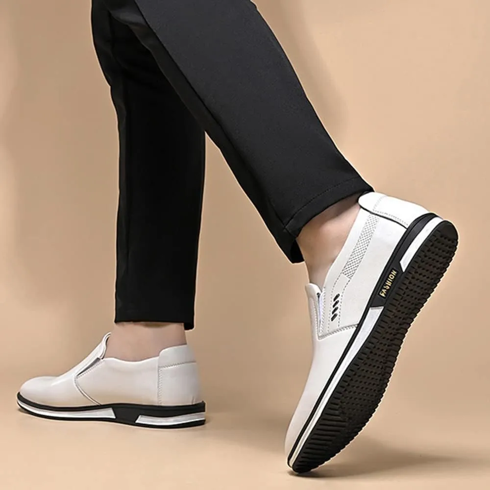 Men's Leather Fashion Loafers Casual Slip-on Round Toe Breathable Business Dress Shoes for Driving Walking