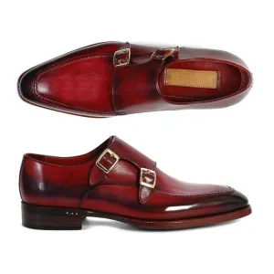 Paul Parkman Men's Double Monkstrap Shoes Black & Bordeaux (ID#PP3851)