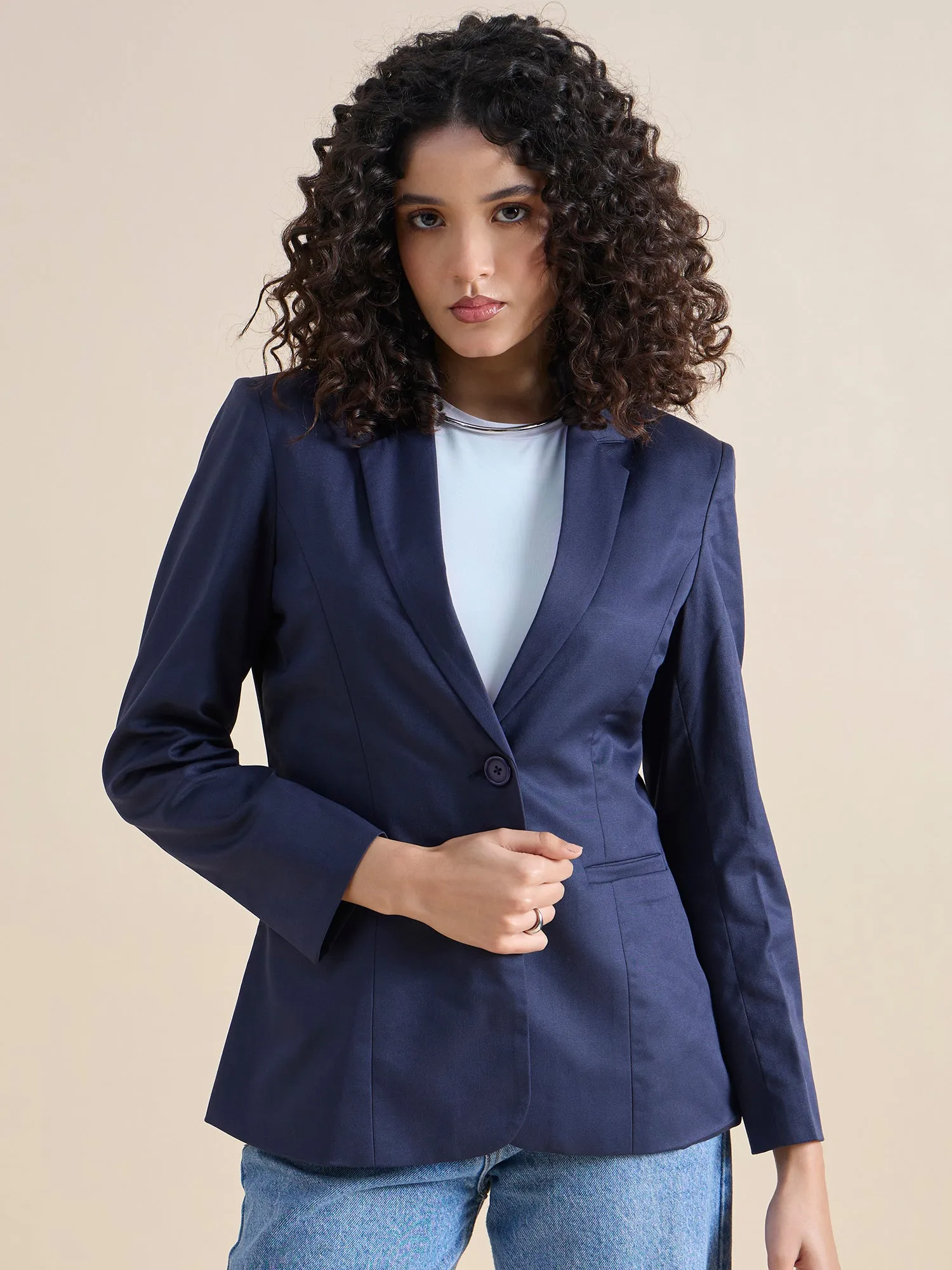 Poly Cotton Blazer - Blue