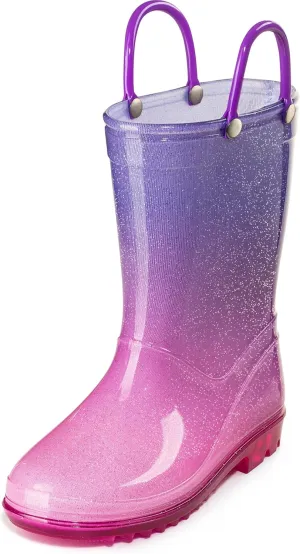 Puddle Play Kids' PVC Glitter Rain Boots with Easy-On Handles  Sparkly, Lightweight, for Girls & Boys  Toddler & Little Kid Sizes
