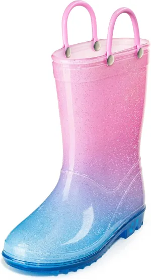 Puddle Play Kids' PVC Glitter Rain Boots with Easy-On Handles  Sparkly, Lightweight, for Girls & Boys  Toddler & Little Kid Sizes