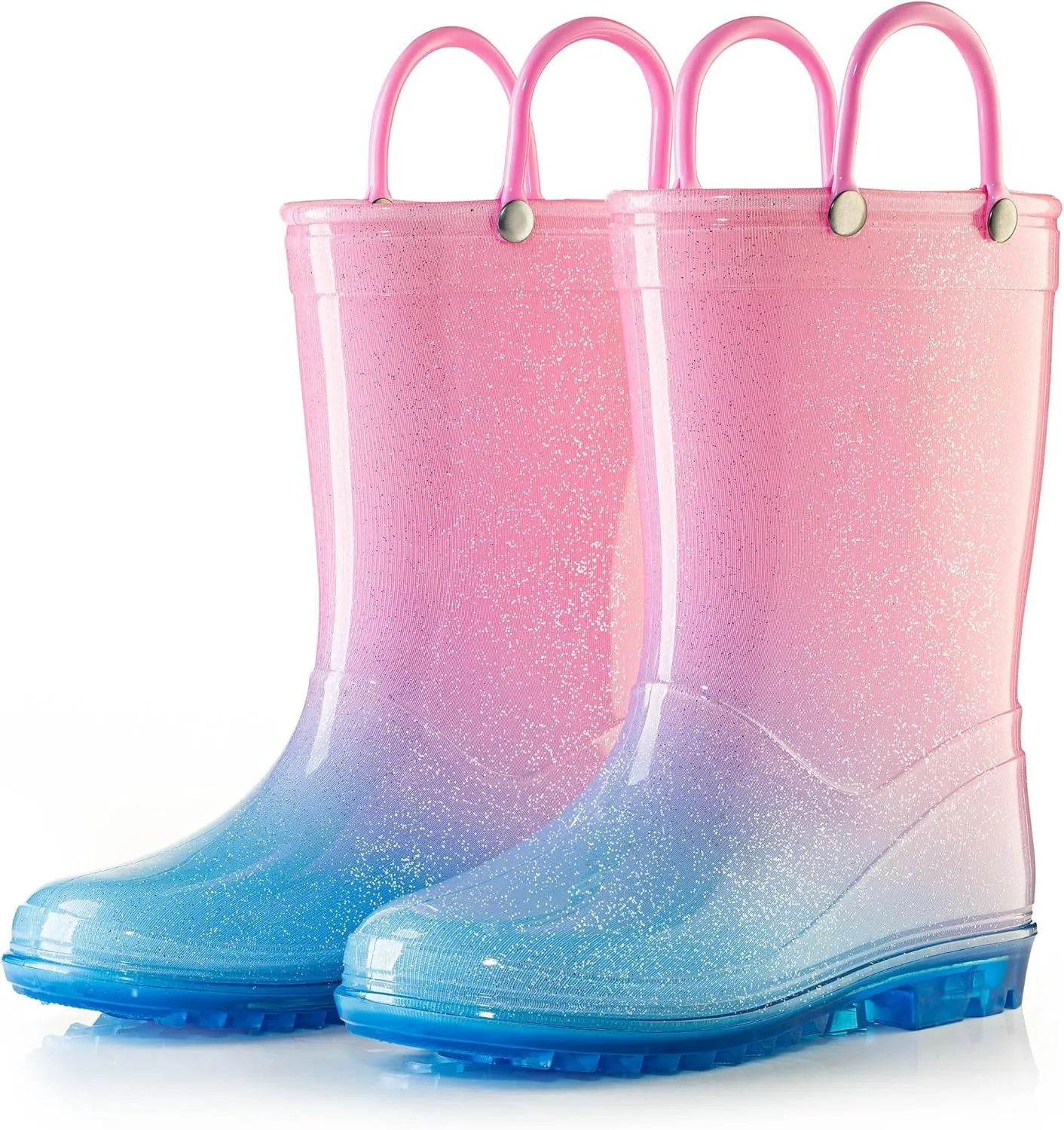 Puddle Play Kids' PVC Glitter Rain Boots with Easy-On Handles  Sparkly, Lightweight, for Girls & Boys  Toddler & Little Kid Sizes