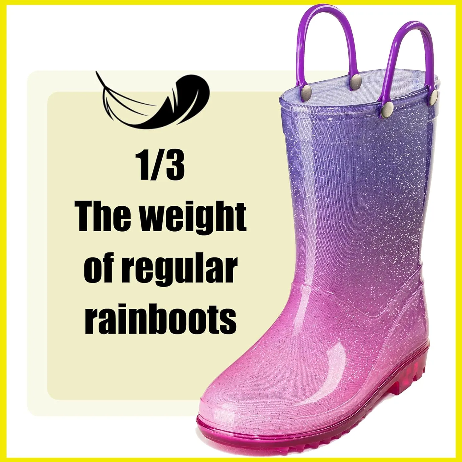 Puddle Play Kids' PVC Glitter Rain Boots with Easy-On Handles  Sparkly, Lightweight, for Girls & Boys  Toddler & Little Kid Sizes