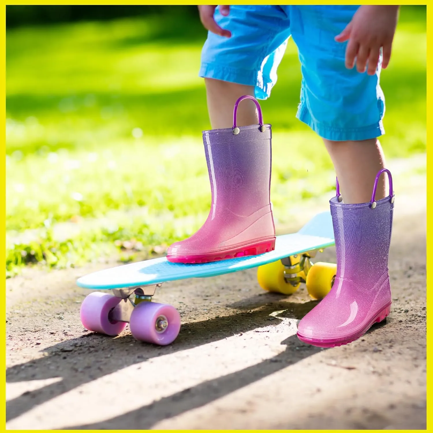 Puddle Play Kids' PVC Glitter Rain Boots with Easy-On Handles  Sparkly, Lightweight, for Girls & Boys  Toddler & Little Kid Sizes