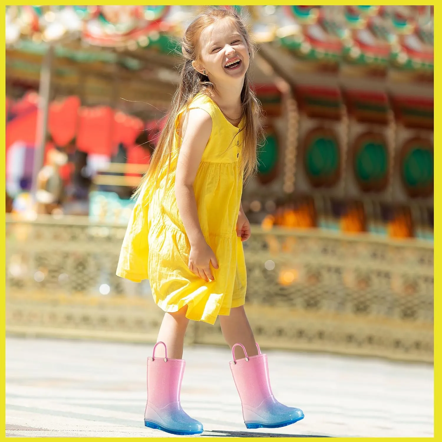 Puddle Play Kids' PVC Glitter Rain Boots with Easy-On Handles  Sparkly, Lightweight, for Girls & Boys  Toddler & Little Kid Sizes