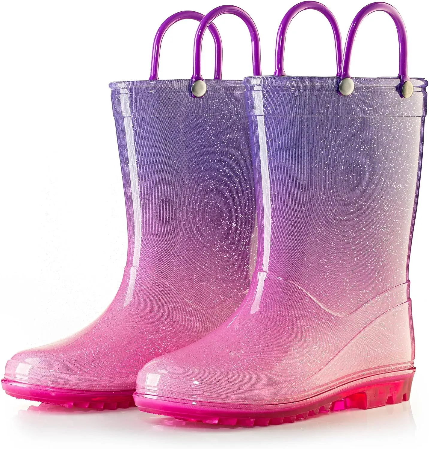 Puddle Play Kids' PVC Glitter Rain Boots with Easy-On Handles  Sparkly, Lightweight, for Girls & Boys  Toddler & Little Kid Sizes