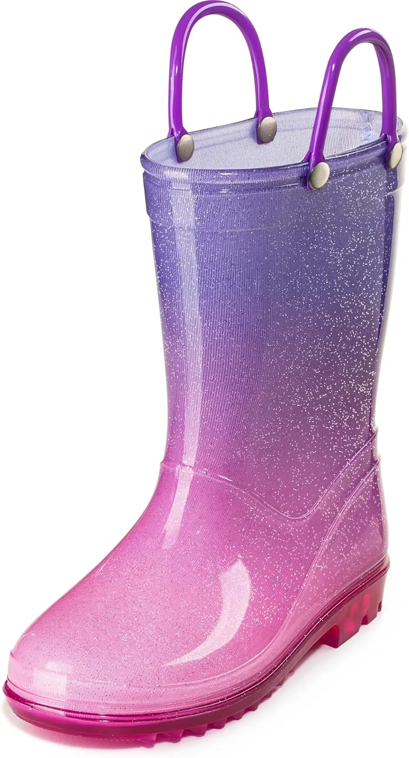 Puddle Play Kids' PVC Glitter Rain Boots with Easy-On Handles  Sparkly, Lightweight, for Girls & Boys  Toddler & Little Kid Sizes