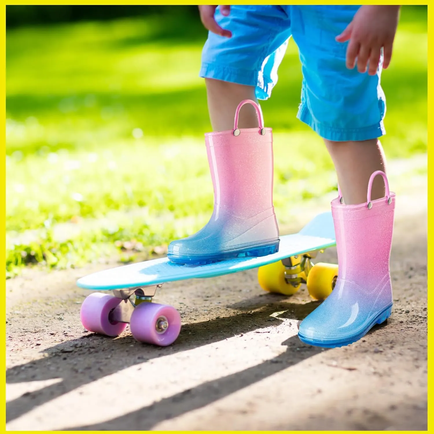Puddle Play Kids' PVC Glitter Rain Boots with Easy-On Handles  Sparkly, Lightweight, for Girls & Boys  Toddler & Little Kid Sizes