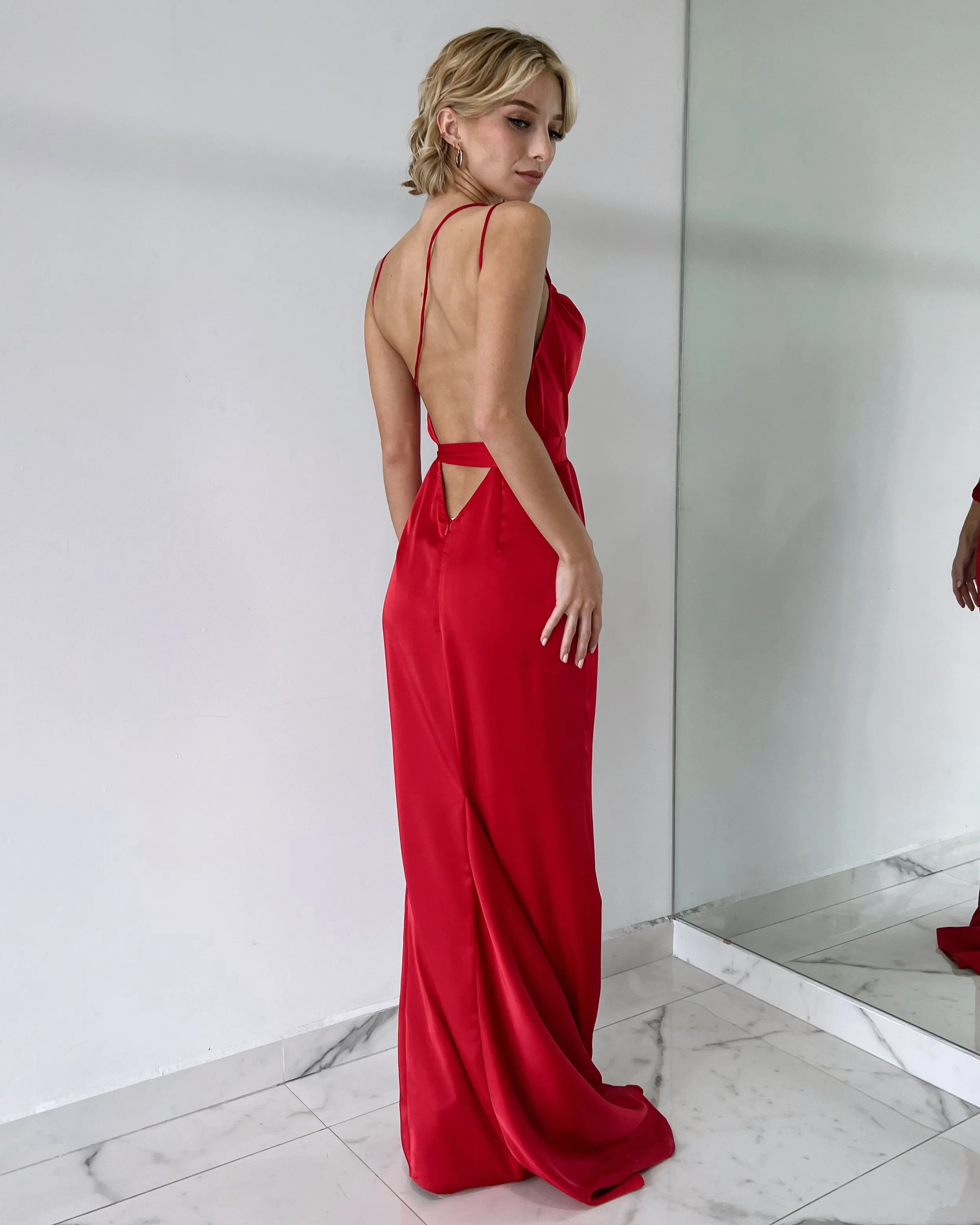 Red Open Back Gown Dress