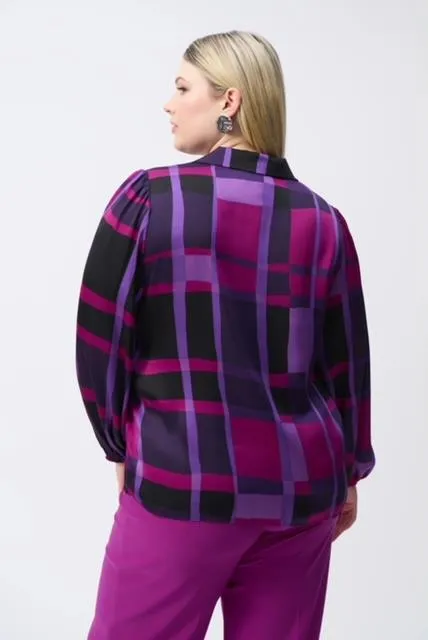 Satin Plaid Print Top