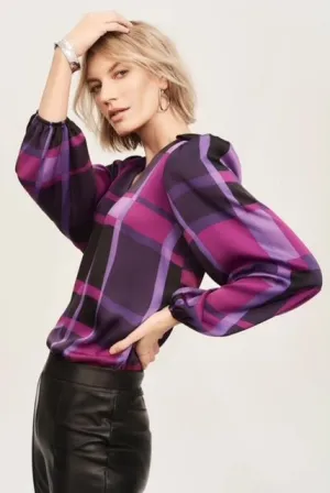 Satin Plaid Print Top