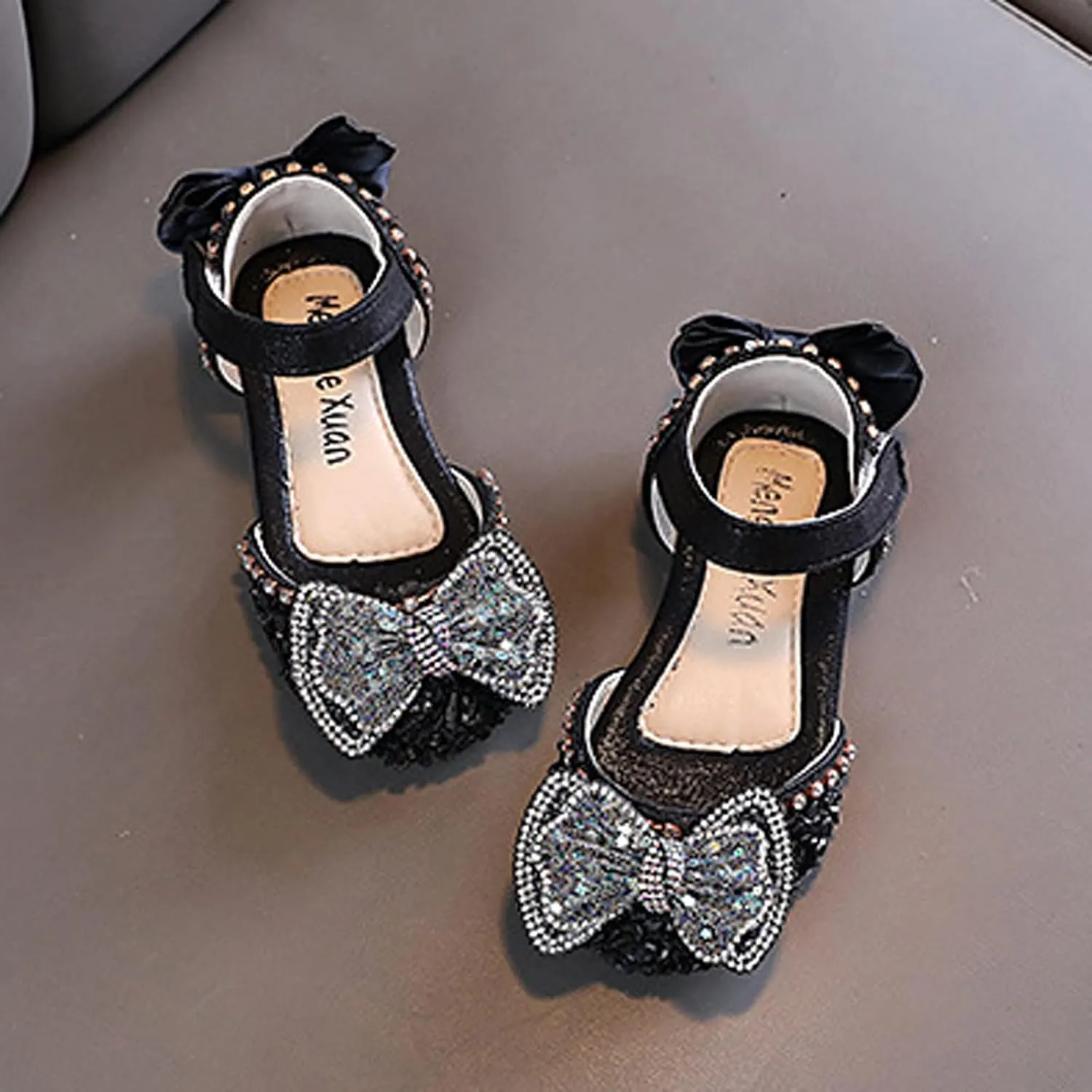 Sequin Princess Shoes for Kids, Girls Bowknot Flat Dress Shoes, Princess Bridesmaid Flower Girl Mary Jane Sandals