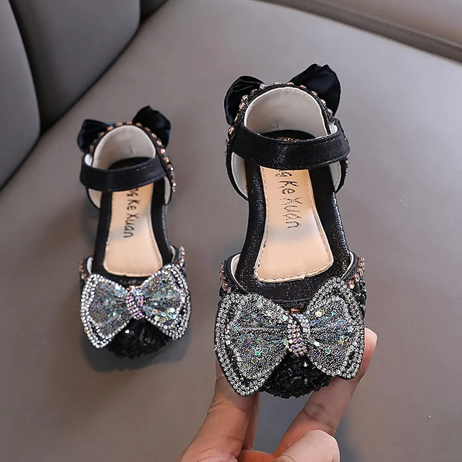 Sequin Princess Shoes for Kids, Girls Bowknot Flat Dress Shoes, Princess Bridesmaid Flower Girl Mary Jane Sandals