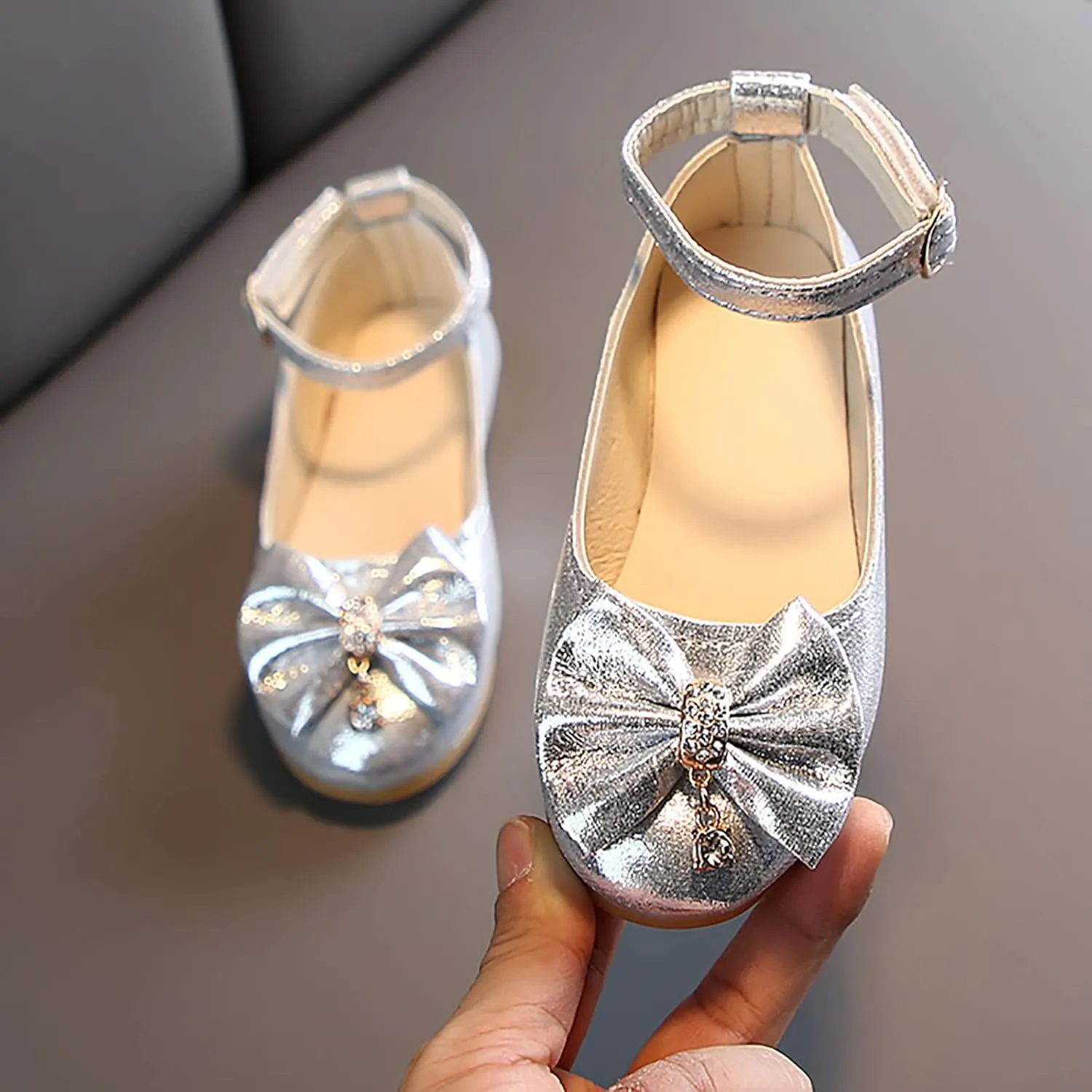 Shallow Shoes Crystal Princess Baby Kids Dance Single Children Infant Shoes Bowknot Girls Baby Toddler Running (Silver, 3-3.5Years Toddler)