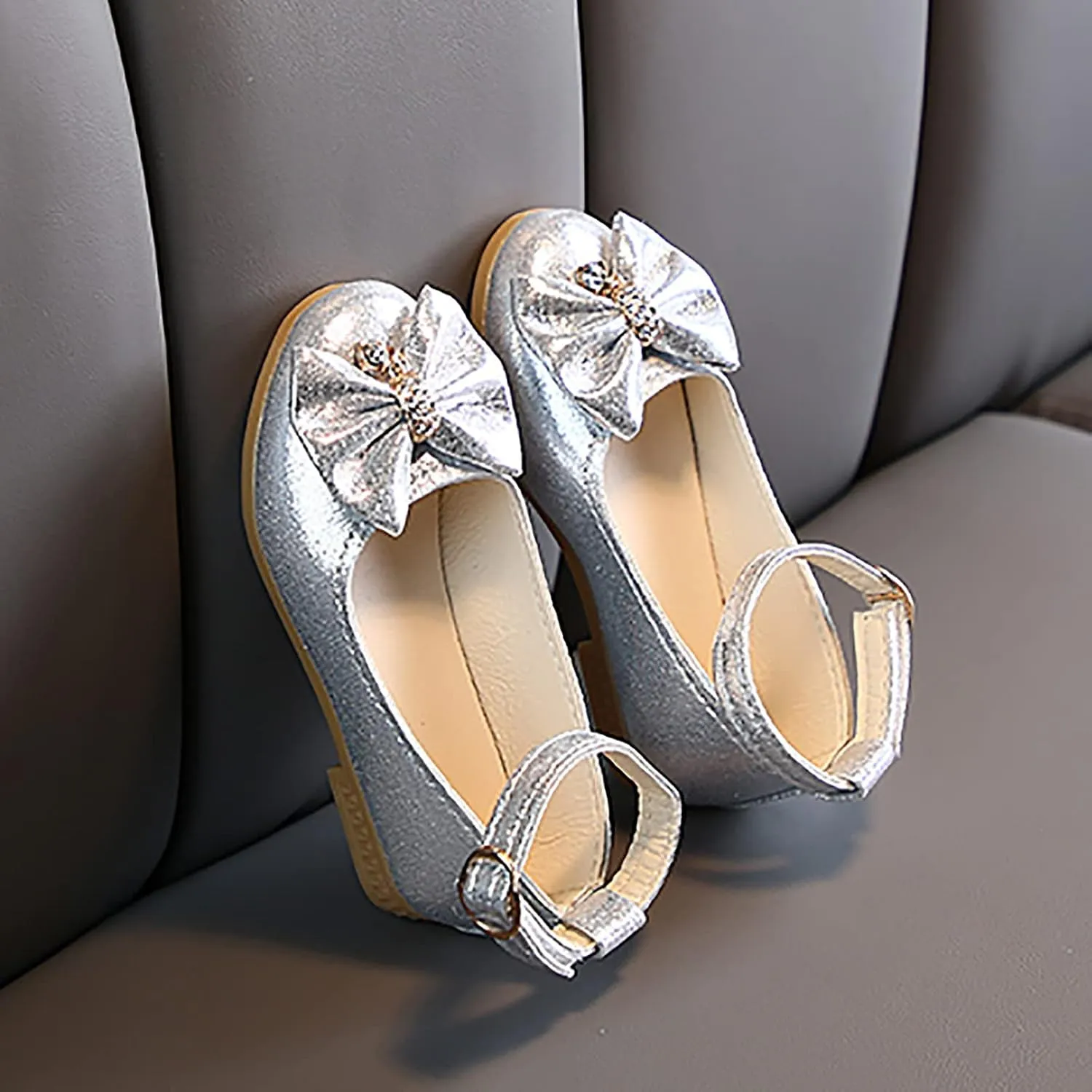 Shallow Shoes Crystal Princess Baby Kids Dance Single Children Infant Shoes Bowknot Girls Baby Toddler Running (Silver, 3-3.5Years Toddler)