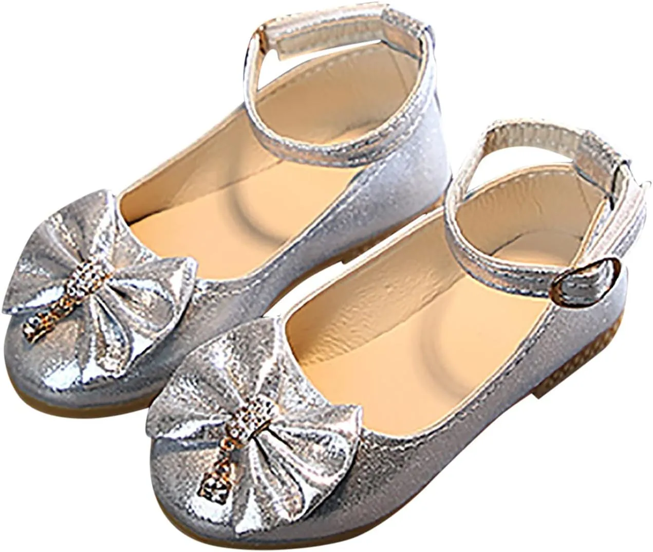 Shallow Shoes Crystal Princess Baby Kids Dance Single Children Infant Shoes Bowknot Girls Baby Toddler Running (Silver, 3-3.5Years Toddler)