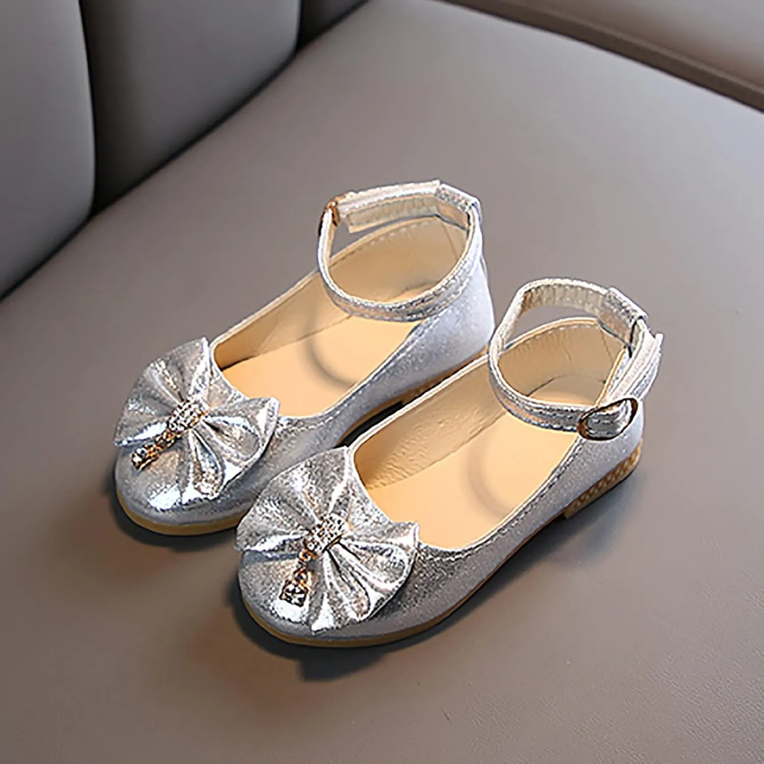 Shallow Shoes Crystal Princess Baby Kids Dance Single Children Infant Shoes Bowknot Girls Baby Toddler Running (Silver, 3-3.5Years Toddler)