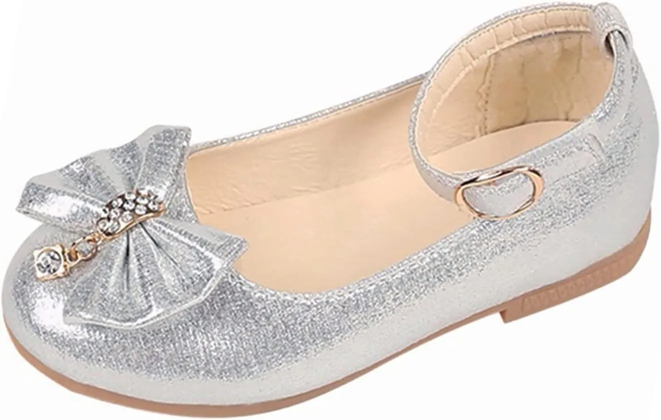 Shallow Shoes Crystal Princess Baby Kids Dance Single Children Infant Shoes Bowknot Girls Baby Toddler Running (Silver, 3-3.5Years Toddler)