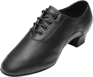 Shoes Boys Modern Dance Shoes Prom Ballroom Latin Dance Shoes Solid Color Lace Up Leather Boys Rain Boots (Black, 35)