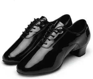 Shoes Boys Modern Dance Shoes Prom Ballroom Latin Dance Shoes Solid Color Lace Up Leather Boy's Winter Boots (Black, 34)