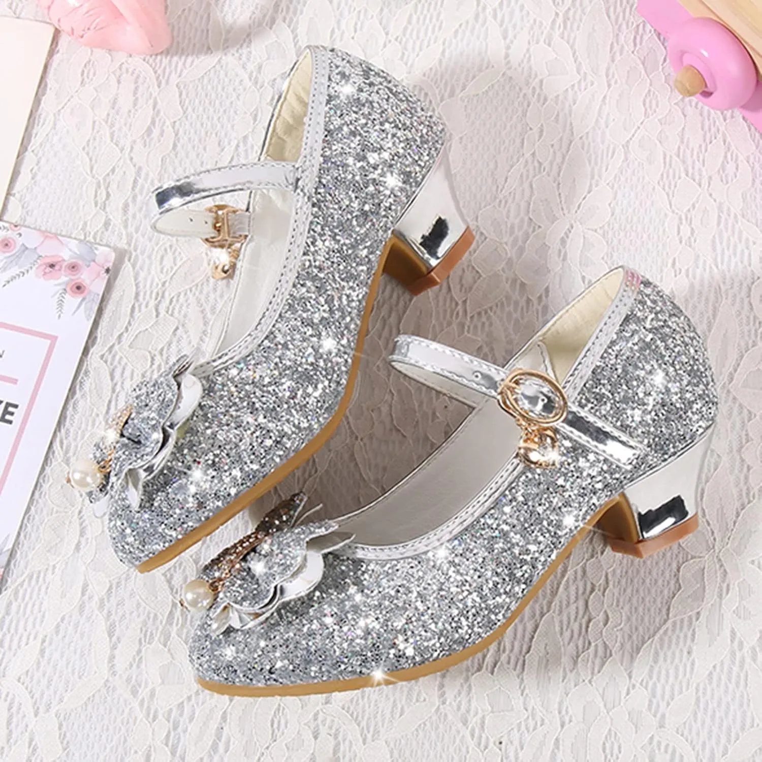 Shoes for Girls,Toddler Girl Glitter Sequins Princess Shoes Low Heels Party Dress Dance Shoes Rhinestone Sandals Shoes