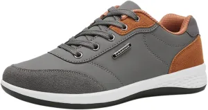 Slip on Walking Shoes Men Comfy PU Leather Memory Foam Breathable Fashion Sneakers Lace Up Non Slip Arch Support Cushioning Workout Tennis Shoes Wide Width