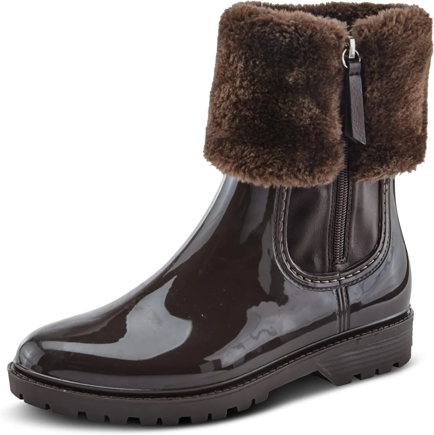 Spring Step Wellies Rain Boots for Women - Waterproof Boots with Faux Fur Collar - Western Ankle Boots for Women with Zipper Closure