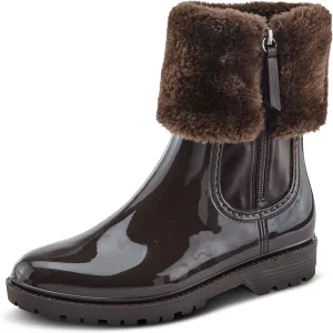 Spring Step Wellies Rain Boots for Women - Waterproof Boots with Faux Fur Collar - Western Ankle Boots for Women with Zipper Closure