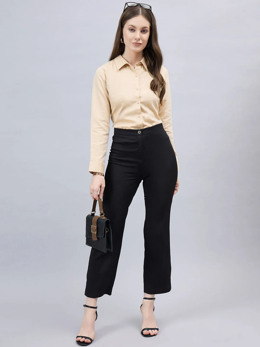 Style Quotient Women Self Design Beige polycotton Formal Shirt
