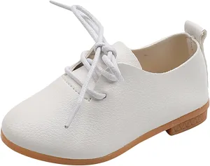 Summer and Autumn Fashion Cute Girls Casual Shoes Solid Color Round Toe Lace Up Dress Tall Boots (White, 2.5-3 Years)