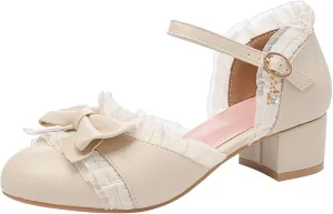 Summer Toddler Girls Dress Bow Tie Shoes Low Heels Flower Party Wedding High School Prom Shoes Girls Summer