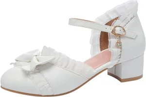 Summer Toddler Girls Dress Bow Tie Shoes Low Heels Flower Party Wedding High School Prom Shoes Girls Summer