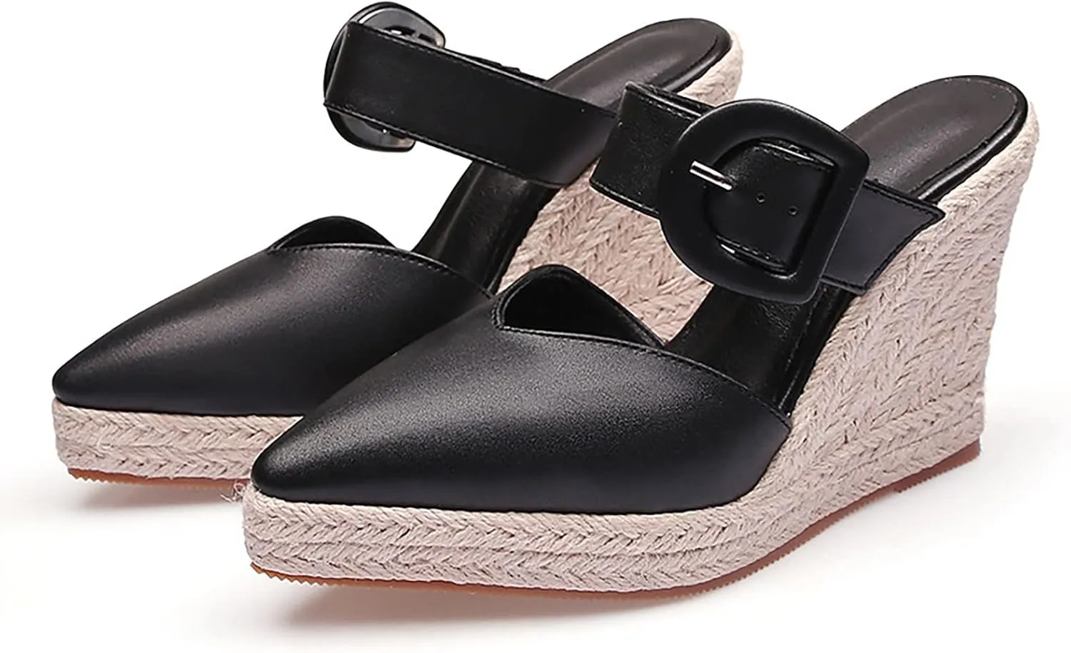 Thick Sole Wedge Slippers Women Summer Heel Straw Woven Casual Pointed Fisherman Shoes Mens Leather Open Toe