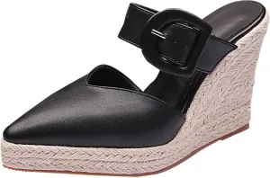 Thick Sole Wedge Slippers Women Summer Heel Straw Woven Casual Pointed Fisherman Shoes Mens Leather Open Toe